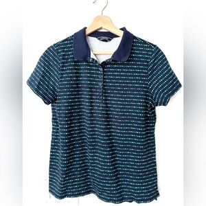 Lands' End Navy Polo with Teal and Light Blue Dot Stripes